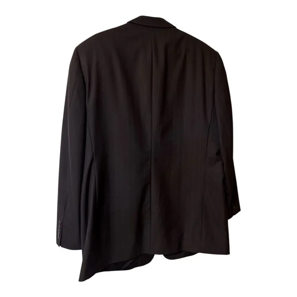 Vintage Hart Schaffner Marx Men’s Wool Blazer Sport Coat Size 46 Black Pinstripe